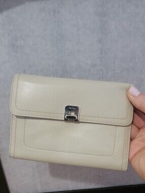 Prada Light Cream Leather Wallet with Silver-Tone Clasp